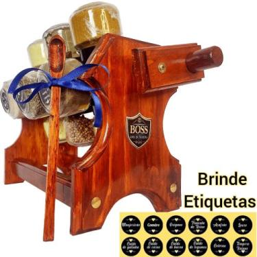 Imagem de Porta Tempero Giratório com Manivela em Madeira 12 Potes - Boss Arte e