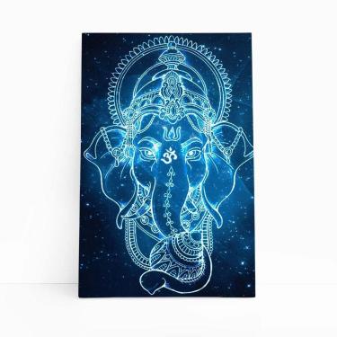 Imagem de Quadro Canvas Ganesha Deus Hindu Azul Neon Universo 60X40Cm