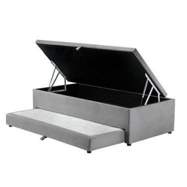 Imagem de Cama Box Baú Solteiro com Cama Auxiliar Conjugada Ortopédica Poliester