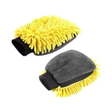 Imagem de Luvas De Lavagem Automotiva De Microfibra Dupla Face Chenille Grossas 