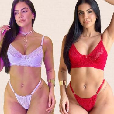 Imagem de Kit 2 Conjuntos Renda Meia Taça Laura Tamanho:GGCor:Branco Vermelho - 