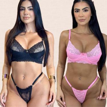 Imagem de Kit 2 Conjuntos Renda Meia Taça Laura Tamanho:PCor:Preto Rosa Claro - 