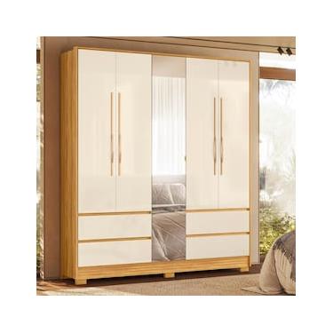 Imagem de Guarda-Roupa 5 Portas Demóbile Turin Cinamomo/Off-White com Espelho