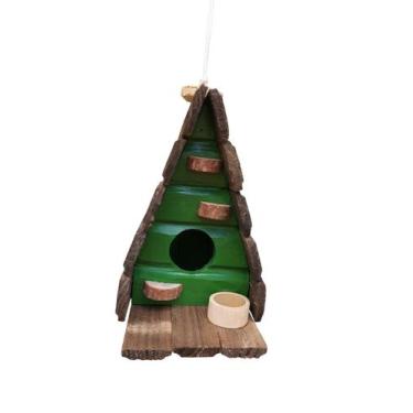 Imagem de Chalé de Passarinho Feito de Madeira com Comedouro Decoração de Jardim