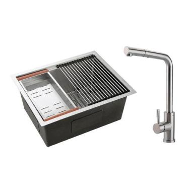 Imagem de Kit Cuba para Cozinha com Acessórios Aruá e Torneira Misturador Monoco