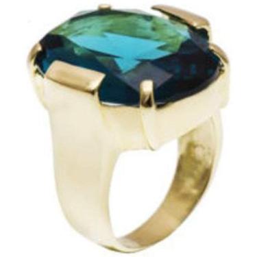 Imagem de Anel Banhado A Ouro Com Cristal Verde Oval Tamanho 22