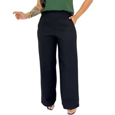 Imagem de Calça Wide Leg Feminina Pantalona Cintura Alta com Elástico - - NoBran