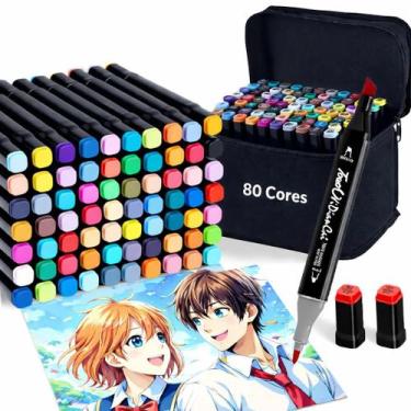 Imagem de Canetinhas para colorir, Set de Marcadores Artísticos 80 Cores Ponta D