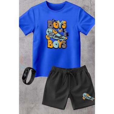 Imagem de Kit Infantil Camiseta e Short Moletinho Relogio Digital Moda Verão Skate brooklin-Unissex