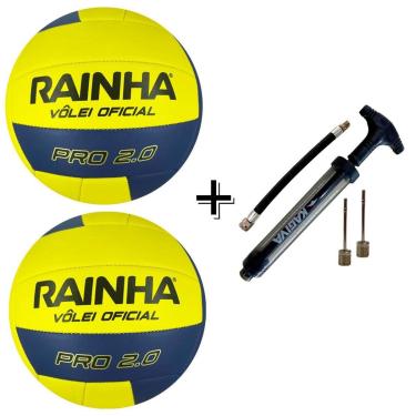 Imagem de Kit Com 02 Bola De Vôlei Rainha 2.0 Pró Costurada + 01 Bomba De Ar Kagiva Dupla Ação-Masculino