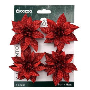 Imagem de Kit Flores 8cm c 4 Unidades Vermelho Cazza CV255393
