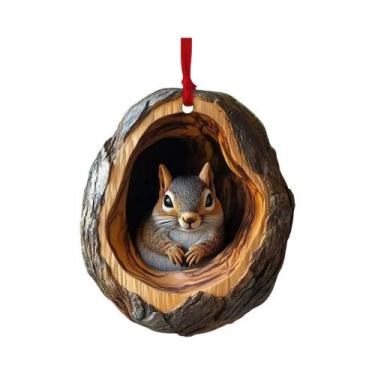 Imagem de Pingente Acrílico De Natal 2D Com Animais Fofos: Guaxinim, Coruja, Esq