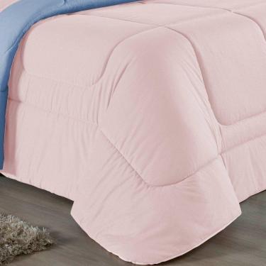 Imagem de Edredom Solteiro Nobre 1 Peça Dupla Face 1,60m X 2,40m Malha 100% Algodão - Rosa / Azul-bebê