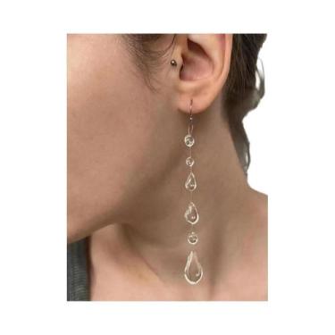 Imagem de Brincos Artesanais Transparentes Com Borlas Em Resina Epóxi Imitando G