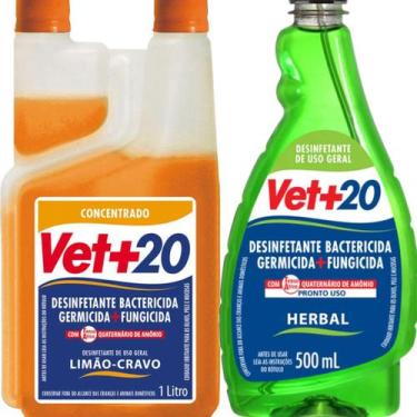 Imagem de Desinfetante Bactericida Limão cravo Vet20 1L com Herbal 500ml