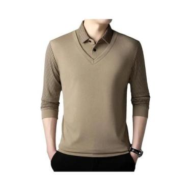 Imagem de Camisa Polo Masculina Casual Elegante De Manga Longa Em Cor Sólida, To