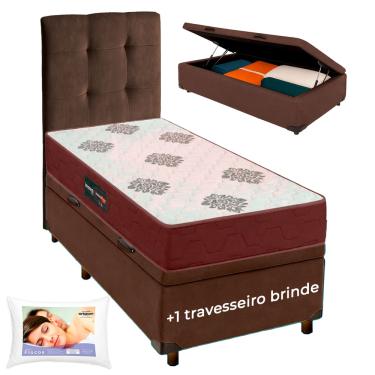 Imagem de Cama Box Bau + Cabeceira + Colchão Solteiro D45 + Travesseiro Ortobom