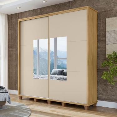 Imagem de Guarda Roupa Monte Carlo Ii 2 Portas De Correr Com Espelho Quarto Moderno - Cinamomo/off White