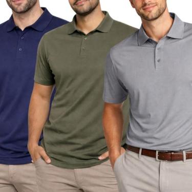 Imagem de Kit 3 Camisas Polo Poliamida Masculina Básica Premium Cor:Multicolorid