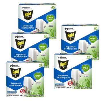 Imagem de Kit 5 Repelente Elétrico Raid + Refil 45 Noites 25ml