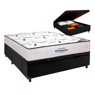 Imagem de Box Bau Blindado Preto + Colchão Casal High Foam Ortobom