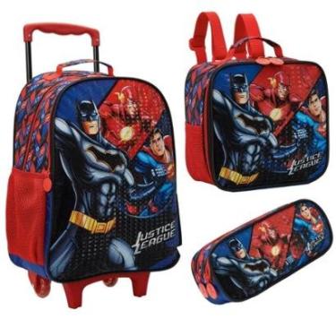 Imagem de Kit Mochila com Rodas escolar infantil Liga da justiça com lancheira e estojo-Unissex