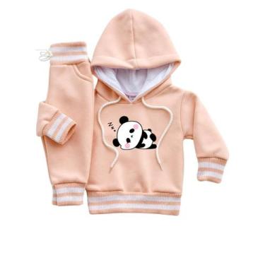 Imagem de Conjunto Moletom Infantil Capuz Menina Bebê Peluciado Flanelado Roupa 