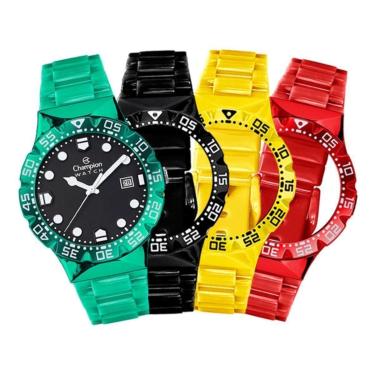 Imagem de Relógio Unissex Champion Original Troca Pulseira CP31001D Pulseira Verde Fundo Preto-Un...