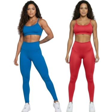 Imagem de KIT 2 Conjunto Top Alça Fina e Calça Suplex Bella Fiore Roupa De Academia Treino Fitnes...