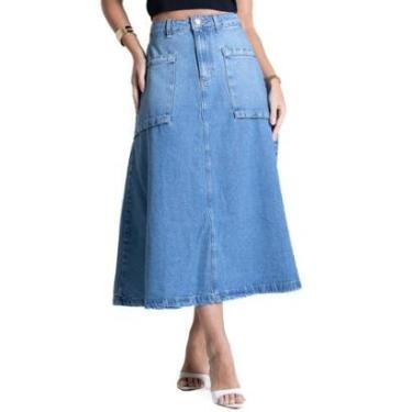 Imagem de Saia Jeans Sawary Midi - 281981 - Azul médio 46-Feminino