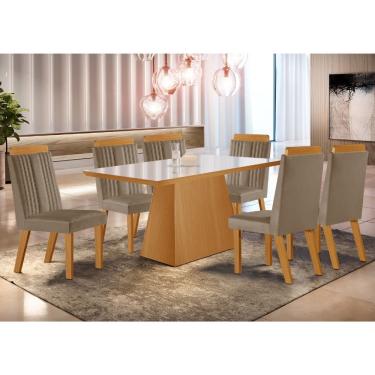 Imagem de Conjunto Sala de Jantar Mesa Prada com Tampo de Vidro 180cm e 6 Cadeiras em MDF Florenç...