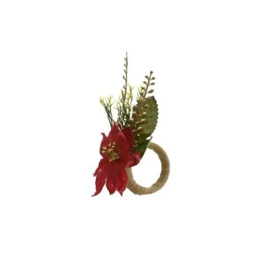 Imagem de Porta Guardanapo Poinsetia Vrm/ouro 9cm Florarte