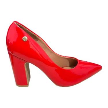Imagem de Sapato Feminino Scarpin Bico Fino Salto Bloco Casual Vizzano, Vermelho