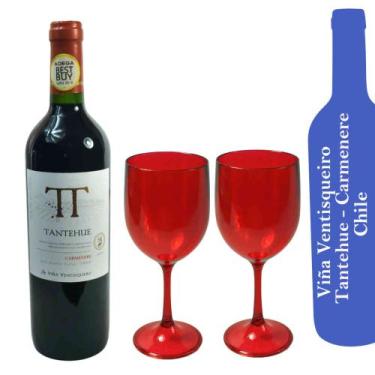 Imagem de Vinho Chileno Tinto Seco Carmenere + 2 Taças em Acrílico - Tantehue - 