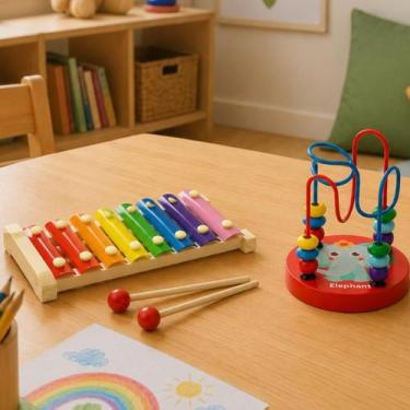 Imagem de Kit 2 Brinquedos Educativos Montessori Aramado Montanha Russa e Xilofo