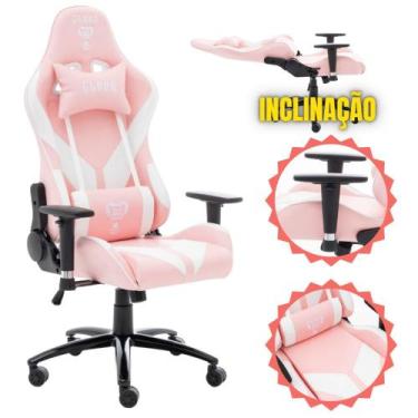 Imagem de Cadeira Gamer Escritório Branco e Rosa Claro MOUNT de Alta Qualidade C