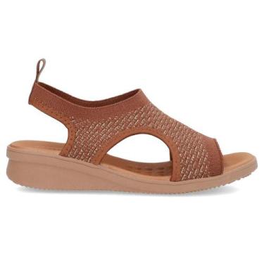 Imagem de Sandália Usaflex Plataforma Salto Baixo Tricot AE2035, Canela, 37