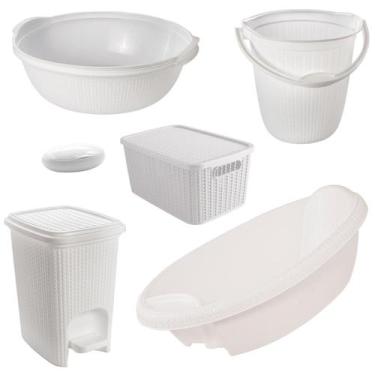 Imagem de Kit banheira do bebê trama plasutil banheira saboneteira bacia balde e