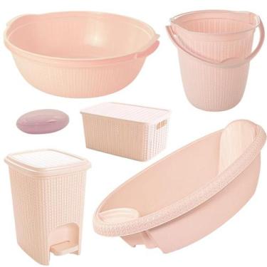 Imagem de Kit banheira do bebê trama plasutil banheira saboneteira bacia balde e