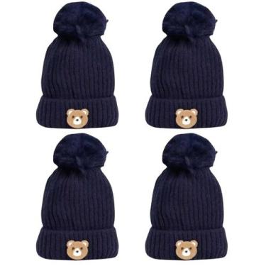 Imagem de kit 4 toucas gorro infantil de pompom bichinho para menino menina forr
