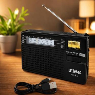 Imagem de Rádio Retrô Portátil FM AM SW12 Com Lanterna Lelong LE607, Preto