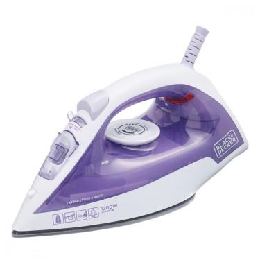 Imagem de Ferro de Passar Roupa a Vapor Seco Black + Decker FX1050 1200W Base Antiaderente Roxo e Branco 110V
