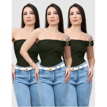Imagem de Kit 3 Bodys Feminino sem alça Elegante Fivela Suplex Moda Social - Swi