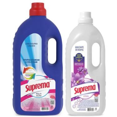 Imagem de Kit Lava Roupa Liquido Multiação Azul E Amaciante Carinho Branco Supre