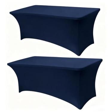 Imagem de Toalha de Mesa Lemict Azul-Marinho 183x76 cm Ajustada Kit com 2