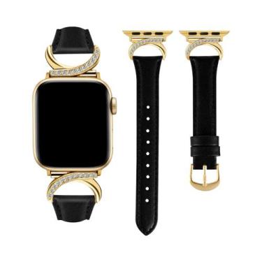 Imagem de Pulseira De Couro Com Strass Em Forma De Lua Para Apple Watch 38/40/42