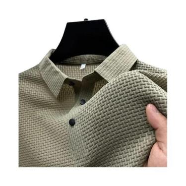 Imagem de Camiseta Polo Masculina De Verão Em Seda Gelada Respirável Com Mangas 