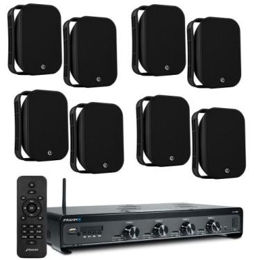 Imagem de COMP Kit Som Ambiente Amplificador Slim 4500 + 8 Caixas Parede Sol Chu