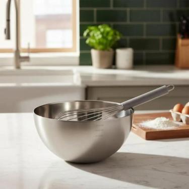 Imagem de Kit Fouet e Bowl Em Aço Inox Tigela Multiuso Graduação 24cm - Tuut