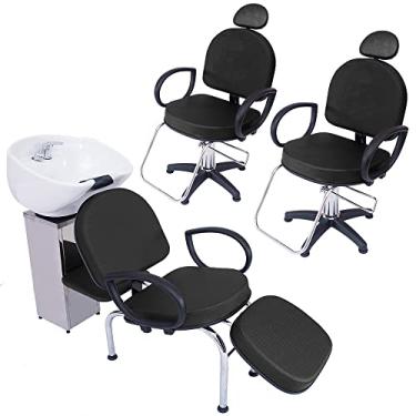 Imagem de Kit 2 Poltronas Cadeira Fixa e Lavatório Salão Beleza Roma